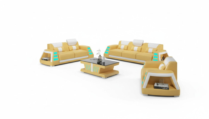 Ensemble de canapé en cuir ensemble de sofa canapés en cuir ensemble de 3 pièces set de canapés jaunes