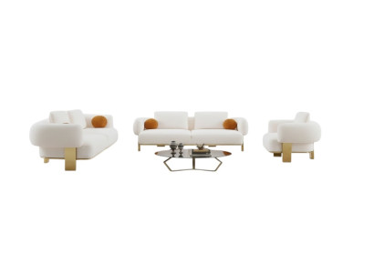 Ensemble de canapé complet en blanc, canapé rembourré à places en tissu.
