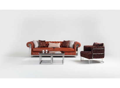 Set de canapé Chesterfield en simili cuir, canapé trois places marron avec couches