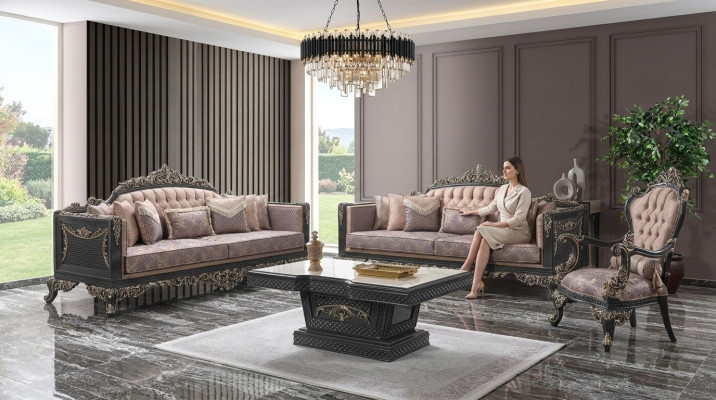 Ensemble de canapé de luxe complet, ensemble de canapé gris en tissu rembourré.
