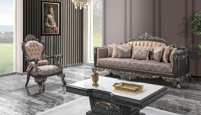 Ensemble de canapé de luxe complet, ensemble de canapé gris en tissu rembourré.