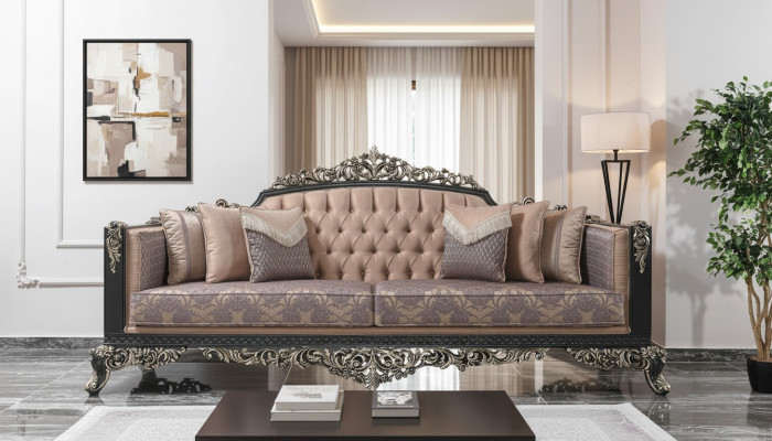 Canapé trois places Canapé 3 places Canapé rembourré Tissu Canapé beige Canapé baroque