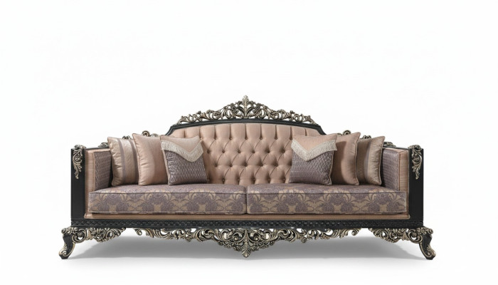 Canapé trois places Canapé 3 places Canapé rembourré Tissu Canapé beige Canapé baroque