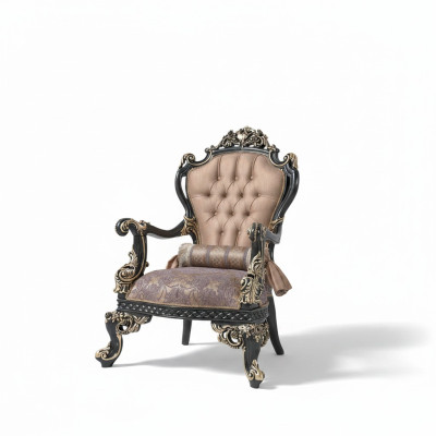 Fauteuil beige Fauteuil à ailes Baroque Siège Polyester Tissu Salon