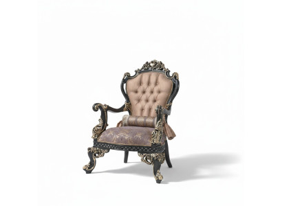 Fauteuil beige Fauteuil à ailes Baroque Siège Polyester Tissu Salon