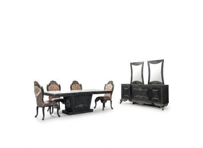 Ensemble de salle à manger Salle à manger Table de salle à manger Chaises Bois Ensemble 12 pièces Gris Bahut baroque