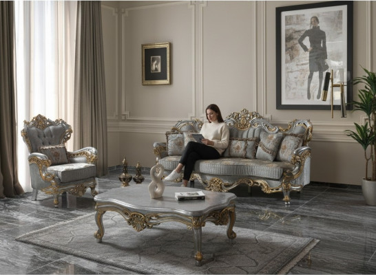 Canapé rembourré luxueux ensemble de canapé complet ensemble de canapé gris canapé en tissu