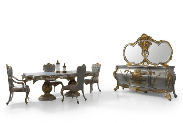 Ensemble de salle à manger Salle à manger Table de salle à manger Chaises Bois Ensemble 11 pièces Gris Bahut baroque