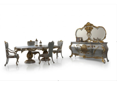 Salle à manger Ensemble Table à manger Chaises Bois Set 9 pièces Gris Baroque