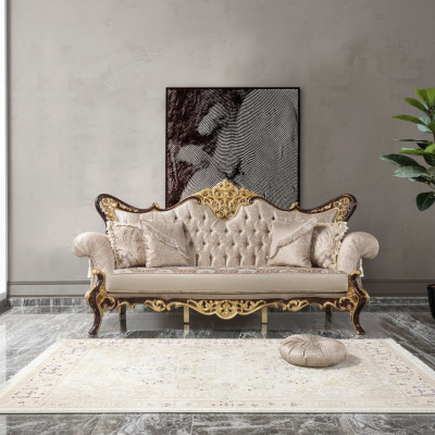 Canapé trois places Canapé 3 places Canapé rembourré en tissu Canapé beige en polyester baroque