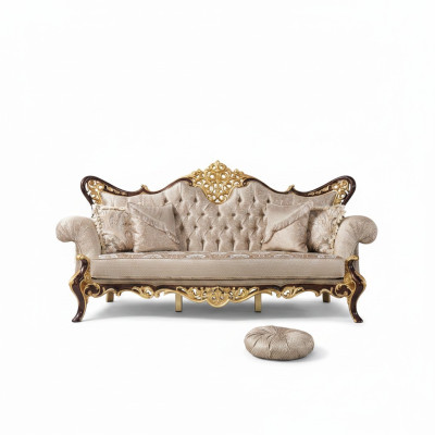 Canapé trois places Canapé 3 places Canapé rembourré en tissu Canapé beige en polyester baroque