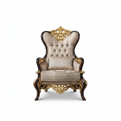 Fauteuil Wing Beige Baroque en Tissu Polyester pour Salon