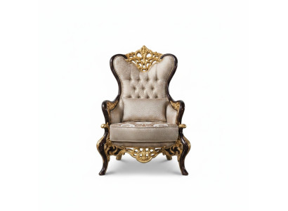 Fauteuil Wing Beige Baroque en Tissu Polyester pour Salon