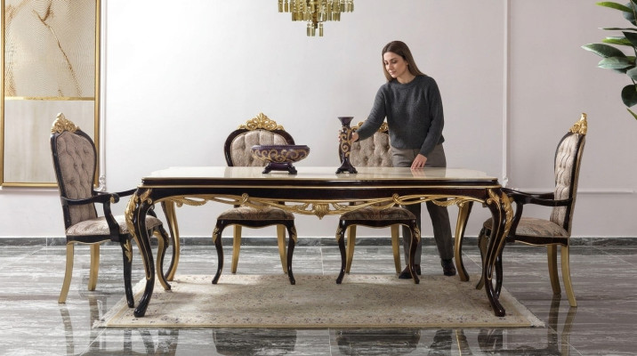 Ensemble de salle à manger Salle à manger Table de salle à manger Chaises Bois 9 pièces Marron Baroque