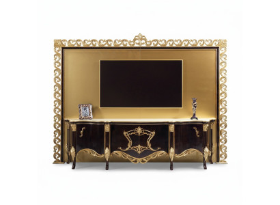 Meuble TV en bois doré, buffet bas, meuble TV, table basse de salon de luxe