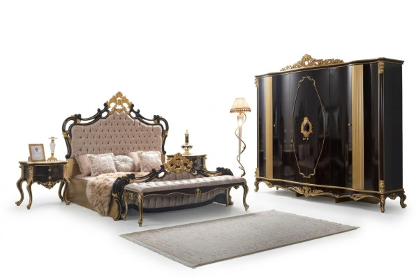 Ensemble de chambre de luxe Chesterfield, lit lit double 5 pièces noir