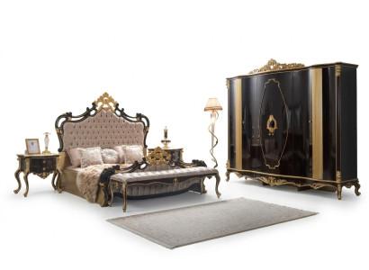 Ensemble de chambre de luxe Chesterfield, lit lit double 5 pièces noir