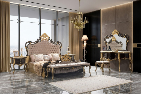 Lit double Suite Chesterfield Chambre de luxe Lit 6 pièces Lits noirs