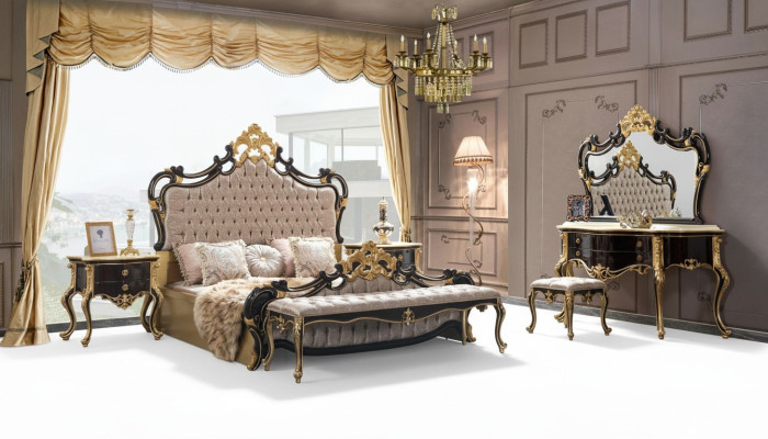 Lit double Suite Chesterfield Chambre de luxe Lit 6 pièces Lits noirs