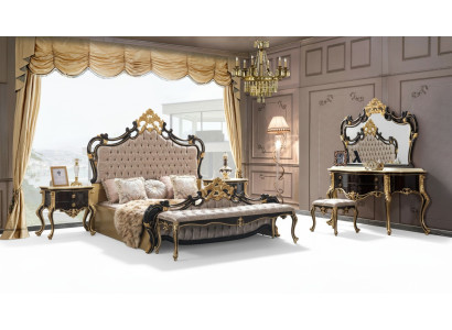 Lit double Suite Chesterfield Chambre de luxe Lit 6 pièces Lits noirs