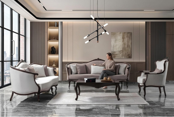 Ensemble de canapé trois places fauteuil canapé en tissu gris suite de canapé rembourré canapé