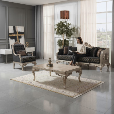 Canapé rembourré ensemble canapé ensemble de fauteuil 3 places canapé en tissu gris table 3 pièces