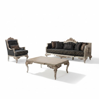 Canapé rembourré ensemble canapé ensemble de fauteuil 3 places canapé en tissu gris table 3 pièces