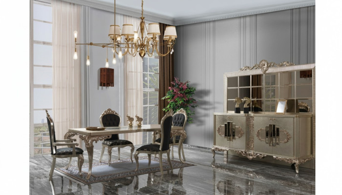 Ensemble de salle à manger de luxe Buffet Salle à manger Table de salle à manger Chaises Bois 10 pièces Beige