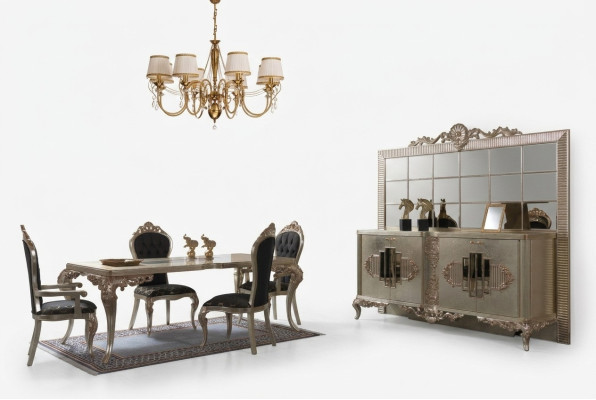Ensemble de salle à manger de luxe Buffet Salle à manger Table de salle à manger Chaises Bois 10 pièces Beige