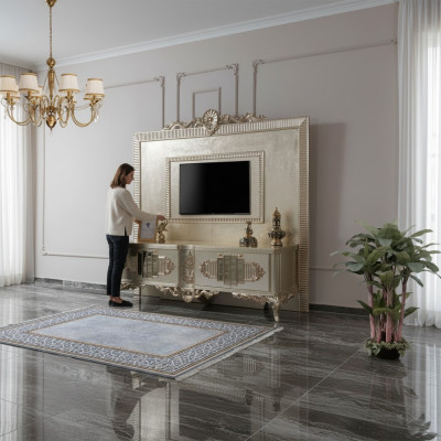 Buffet TV bas Meuble télé latéral Armoire télé en bois doré Table de salon de luxe