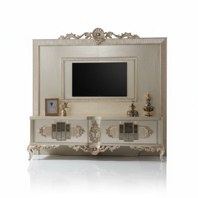Buffet TV bas Meuble télé latéral Armoire télé en bois doré Table de salon de luxe