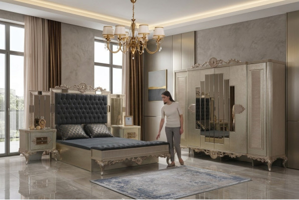 Lit double Chesterfield Suite de luxe 5 pièces Or Lits