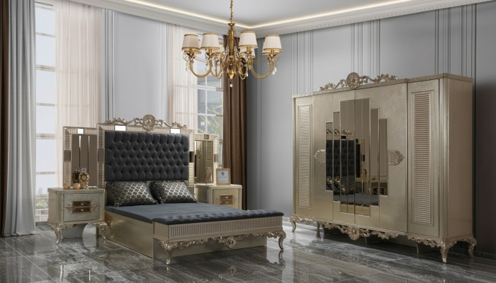 Lit double Chesterfield Suite de luxe 5 pièces Or Lits