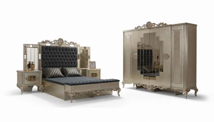 Lit double Chesterfield Suite de luxe 5 pièces Or Lits