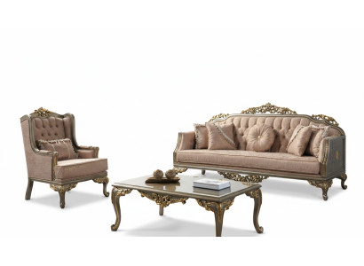 Canapé Chesterfield ensemble Trois places Fauteuil en tissu Table basse Beige nouveau