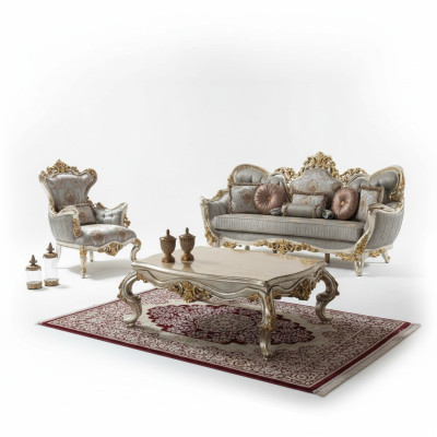 Ensemble de canapés rembourrés Ensemble de canapés Trois places Fauteuil Canapé en tissu Canapés bleus