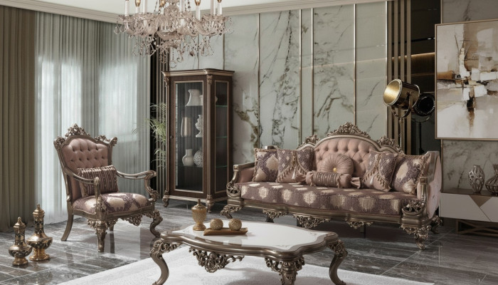Canapé rembourré Chesterfield Ensemble de canapés Ensemble de canapés en tissu Beige Canapé ensemble