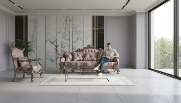 Ensemble de canapés, trois places, fauteuil, canapé beige rembourré