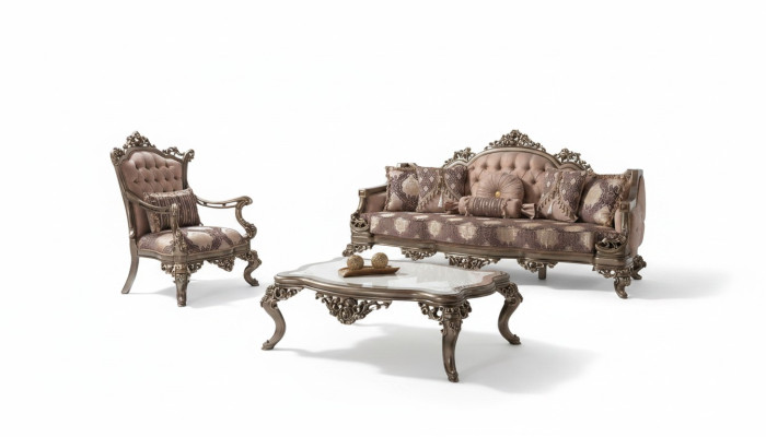Ensemble de canapés, trois places, fauteuil, canapé beige rembourré