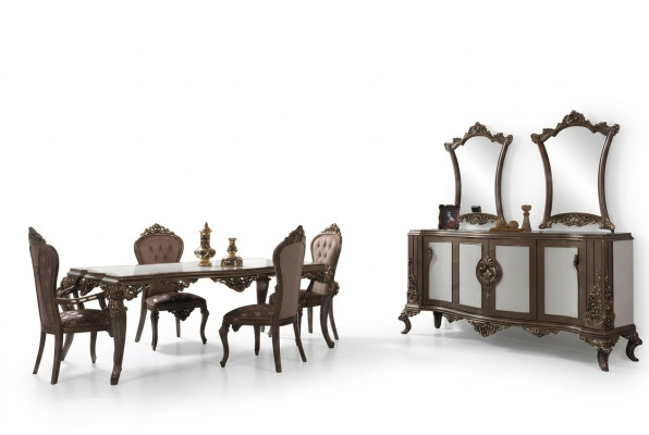 Ensemble de salle à manger complet en bois de 12 pièces marron, table à manger, salle à manger, buffet.
