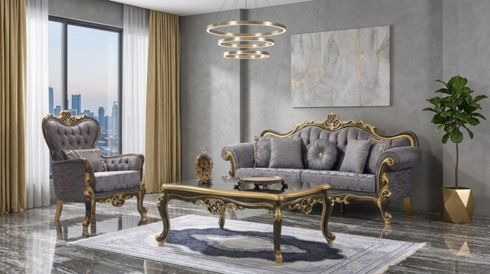 Ensemble de canapés Chesterfield, canapé bleu rembourré à trois places avec fauteuil assorti