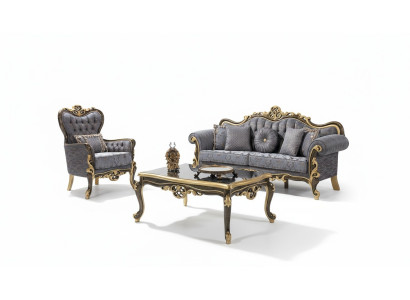 Ensemble de canapés Chesterfield, canapé bleu rembourré à trois places avec fauteuil assorti