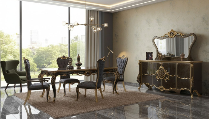 Salle à manger Ensemble de salle à manger de luxe Buffet Table à manger Chaises Bois 10 pièces Marron