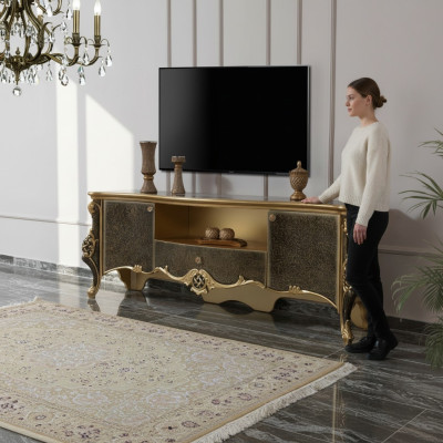 Meuble bas meuble TV Armoire télé en bois Marron Table de salon de luxe