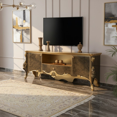 Meuble bas meuble TV Armoire télé en bois Marron Table de salon de luxe