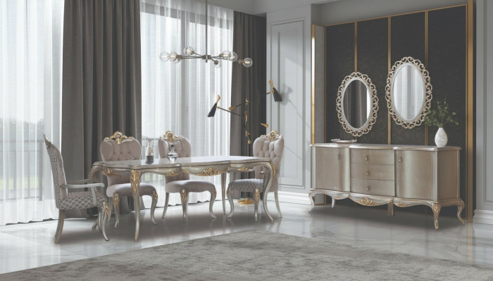 Jeux de salle à manger complet Table Buffet Salle à manger Table en bois Lot de 12 pièces Beige