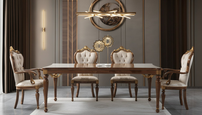 Ensemble de salle à manger classique Salle à manger Table en bois Lot de 7 pièces Marron Table