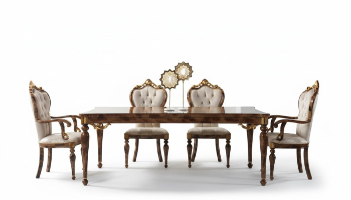 Ensemble de salle à manger classique Salle à manger Table en bois Lot de 7 pièces Marron Table