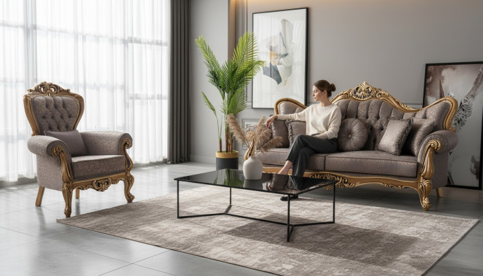Canapé rembourré Chesterfield Ensemble de canapés Ensemble de canapés en tissu Gris Ensemble neuf