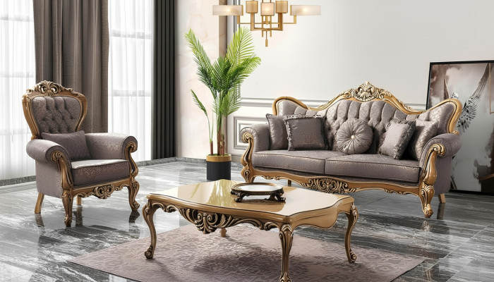 Canapé rembourré Chesterfield Ensemble de canapés Ensemble de canapés en tissu Gris Ensemble neuf